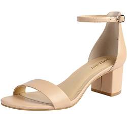 PIZZ ANNU Sandalen Damen mit Absatz Bequem Sandaletten Sommer Elegant Sommerschuhe Klassische Blockabsatz Schuhe Nude EU 39 von PIZZ ANNU