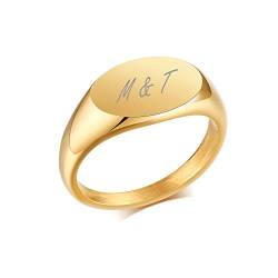 18 Karat Gold gefüllter Edelstahl Zarter Oval/Herz Siegelring für Frauen Mädchen Stapelbar Chunky Layering Ring Band Pinky Ring Stilvoller Ring für Frauen, Sonderanfertigung, Größe,size 54 (17.2) von PJ JEWELLERY