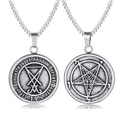 Herren Satanische Halskette : Edelstahl Pentagramm Siegel von Luzifer Pagan Okkultes Siegel des Satans Satanisches Symbol Anhänger Halskette Umgekehrtes Pentagramm Baphomet Ziege Halskette von PJ JEWELLERY