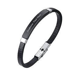 Individuelles Lederarmband für Herren, Edelstahl personalisiert Name Platte geflochtene Leder Handgelenk Band Manschette Armband für ihn für Geburtstag Vatertag Weihnachten Magnetisch Schließe von PJ JEWELLERY