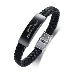 Lederarmband Armband mit Gravur Sohn Geschenk - Personalisiertes Armbänder für Herren Jungen Männer Schmuck Schwarz Männerarmband mit Text Geschenke Sohn Weihnachts Geburtstag Abschluss von PJ JEWELLERY