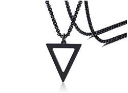 PJ JEWELLERY Edelstahl Minimalist Simple Triangle Inverted Triangle Anhänger Halskette für Jungen Männer mit 24"Rolo Kette, schwarz/Silber geometrisch von PJ JEWELLERY