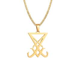 PJ JEWELLERY Gotische Hexensiegel von Lucifer Sigill von Lucifer Satan Satanic Symbol Pendant Necklace, 24" Chain (Gold) von PJ JEWELLERY