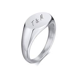 PJ JEWELLERY Silber Edelstahl zarte Oval/Herz Signet Ring für Frauen Mädchen stapelbar klobig Schichtung Ring Band Pinky Ring stilvolle Ring für Frauen, frei graviert, Größe L 1/2 von PJ JEWELLERY