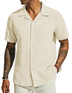 Guayabera Hemd Herren Kurzarm Freizeithemd Leichtes Sommerhemd Cuban Shirt Beige L 552-6 von PJ PAUL JONES