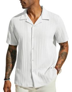 Guayabera Hemd Herren Kurzarm Freizeithemd Leichtes Sommerhemd Cuban Shirt Weiß L 552-1 von PJ PAUL JONES