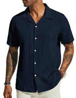 Hemd Herren Kurzarm Shirts Hawaii Hemd Männer Guayabera Hemd Dunkelblau L 552-3 von PJ PAUL JONES