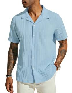 Hemd Herren Kurzarm Shirts Hawaii Hemd Männer Guayabera Hemd Hellblau M 552-4 von PJ PAUL JONES