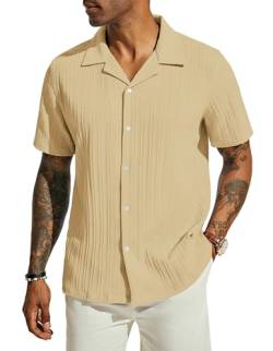 Herren Cuban Guayabera Shirts Freizeithemd Kurzarm Beach Shirts Guayabera Hemd Khaki L 552-5 von PJ PAUL JONES