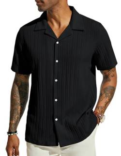 Herren Cuban Guayabera Shirts Freizeithemd Kurzarm Beach Shirts Guayabera Hemd Schwarz XL 552-2 von PJ PAUL JONES