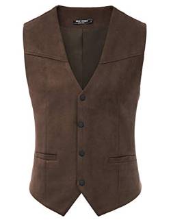 Herren Wildleder Anzug Weste Stickerei Casual Slim Fit Westernweste Weste, D Dunkler Kaffee, Large von PJ PAUL JONES