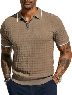 Lässiger Polo Shirts Männer Sommer Strick Tshirt mit halber Reißverschluss Pullover Khaki M von PJ PAUL JONES