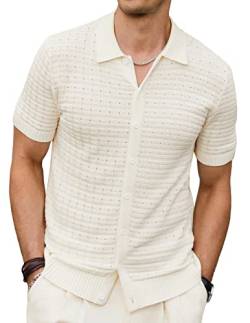 PJ PAUL JONES Atmungsaktives Strick-Poloshirt für Herren, strukturiert, kurzärmelig, Golf-Poloshirt, Beige, L von PJ PAUL JONES