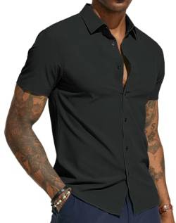 PJ PAUL JONES Hemd Herren Slim Fit Businesshemd Einfarbig Kurzarm Freizeithemd für Männer (Schwarz, L) von PJ PAUL JONES