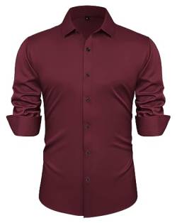 PJ PAUL JONES Herren Basic Hemd Regular Fit Einfarbig Langarmshirts Elastisch Freizeithemd (Weinrot, L) von PJ PAUL JONES