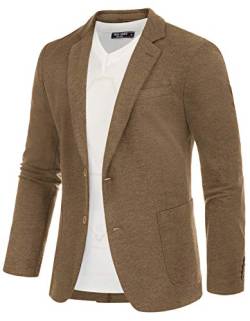 PJ PAUL JONES Herren Blazer Regular Fit Sportlich 2 Knöpfe Jersey Sakko für Business Hochzeit (Braun, L) von PJ PAUL JONES