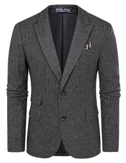 PJ PAUL JONES Herren Blazer Vintage Fischgrätmuster Anzugjacke Regular Fit Sakko Sportlich (Schwarz, M) von PJ PAUL JONES