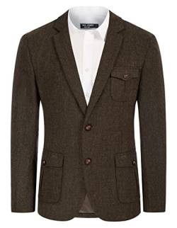 PJ PAUL JONES Herren Blazer aus britischer Wollmischung, Patchwork, Tweed, Sportmäntel, Braun-Update, XL von PJ PAUL JONES