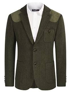 PJ PAUL JONES Herren Blazer aus britischer Wollmischung, Patchwork, Tweed, Sportmäntel, Grün (Army Green), S von PJ PAUL JONES