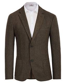 PJ PAUL JONES Herren Business Anzug Blazer Jacke Tailored Fit Tweed Retro Sportliche Jacke Dunkelbraun, Klein von PJ PAUL JONES