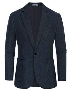 PJ PAUL JONES Herren Casual Anzug Blazer Jacken One Button Regular Fit Leinenmischung Sport Mantel, Dunkelblau, M von PJ PAUL JONES