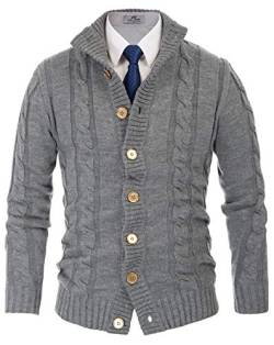 PJ PAUL JONES Herren Dicker Strickjacke Cardigan Regular Fit Zopfmuster Strickjacke Hellgrau, XXL von PJ PAUL JONES