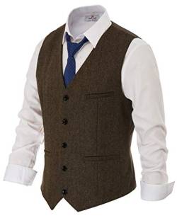 PJ PAUL JONES Herren Fischgräten-Tweed Anzug Weste Casual Wollmischung Weste, Kaffee, Medium von PJ PAUL JONES