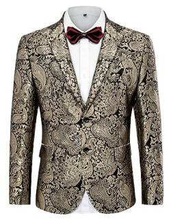 PJ PAUL JONES Herren Floral Smoking Anzugjacket Modern Slim Fit Jacquard Bunte Sakko (Gold, S) von PJ PAUL JONES