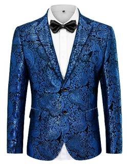 PJ PAUL JONES Herren Floral Smoking Blazer mit Stickerei Bestickt Anzug Jacke für Hochzeit (Blau, L) von PJ PAUL JONES