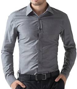 PJ PAUL JONES Herren Hemd Bügelleichtes Businesshemd Regular Fit Unifarben Stretch Hemden (Grau, 4XL) von PJ PAUL JONES