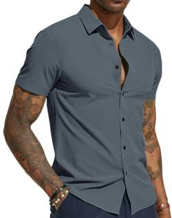 PJ PAUL JONES Herren Hemd Kurzarm Businesshemd Regular fit Einfarbig Sommerhemd (Grau Blau, XL) von PJ PAUL JONES