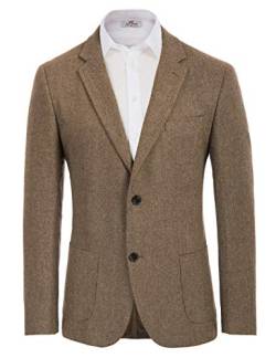 PJ PAUL JONES Herren Kerbe Revers Herringbone Blazer Zwei-Knopf Vintage Freizeit Blazer Jacke (Braun, S) von PJ PAUL JONES