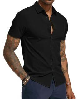 PJ PAUL JONES Herren Kurzarm Hemden Regular fit Bügelleichte Freizeithemd für Männer (Schwarz, 2XL) von PJ PAUL JONES