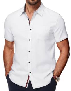 PJ PAUL JONES Herren Kurzarmhemd Freizeit Bügelfrei Hemd Businesshemd mit Tasche (Weiß, L) von PJ PAUL JONES