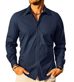 PJ PAUL JONES Herren Langarm Hemden Businesshemd Regular fit Einfarbig Stretch Hemd (Marineblau, XXL) von PJ PAUL JONES