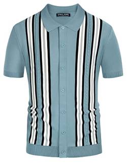PJ PAUL JONES Herren-Polo-Shirt, gestreift, Knopfleiste, gestrickt, Golf-Shirts, Blau, L von PJ PAUL JONES