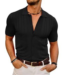 PJ PAUL JONES Herren-Polo-Shirt, gestreift, Knopfleiste, gestrickt, Golf-Shirts, schwarz-massiv, Mittel von PJ PAUL JONES