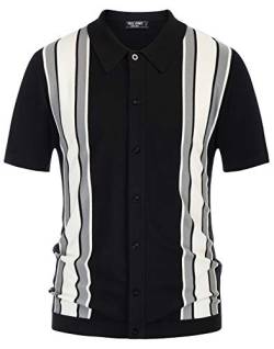 PJ PAUL JONES Herren Polohemd Gestreift Kurzarm Regular Fit Golf Shirt Sommer Freizeit Cardigan (Schwarz, S) von PJ PAUL JONES