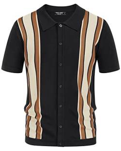 PJ PAUL JONES Herren-Poloshirt, Vintage-Stil, gestreift, leicht, gestrickt, Golf-Shirts, Schwarz - Black Coffee, L von PJ PAUL JONES