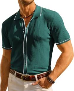 PJ PAUL JONES Herren-Poloshirt, Vintage-Stil, kurzärmelig, Strickshirt, lässig, leicht, mit Aushöhlung, Grün , XL von PJ PAUL JONES