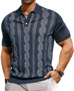 PJ PAUL JONES Herren-Poloshirt, Vintage-Stil, lässiges Muster, Strick, Golf-Polo-Shirt, Dunkelblau, XL von PJ PAUL JONES
