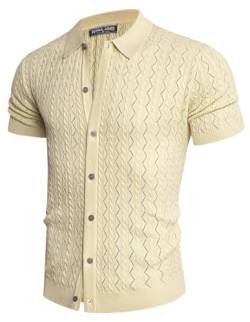 PJ PAUL JONES Herren-Poloshirt, ausgehöhlt, strukturiert, lässig, gestrickt, Golfshirt, Hellbeige, XL von PJ PAUL JONES