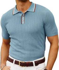 PJ PAUL JONES Herren-Poloshirt, gestrickt, kurzärmelig, strukturiert, Golf-Polo-T-Shirts, Blau 1, XL von PJ PAUL JONES