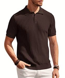 PJ PAUL JONES Herren-Poloshirt, gestrickt, lässig, kurzärmelig, normale Passform, atmungsaktiv, Golfshirts für Herren, Kaffee, XL von PJ PAUL JONES