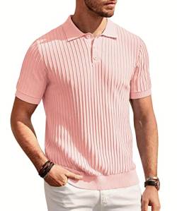 PJ PAUL JONES Herren-Poloshirt, gestrickt, lässig, kurzärmelig, normale Passform, atmungsaktiv, Golfshirts für Herren, Pink, XX-Large von PJ PAUL JONES