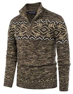 PJ PAUL JONES Herren Pullover Mock Neck Sweater Fair Isle Muster Pullover Sweater, Kaffee, XX-Large von PJ PAUL JONES