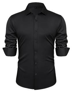 PJ PAUL JONES Herren Regular Fit Hemd Langarm Einfarbig Businesshemd für Business Hochzeit (Schwarz, XXL) von PJ PAUL JONES