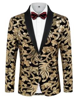 PJ PAUL JONES Herren Smoking Paisley Anzug Jacke Modern Luxus Pailletten Sakko (Gold, S) von PJ PAUL JONES