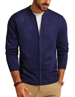 PJ PAUL JONES Herren Stehkragen Cardigan Gestrickt Strickjackemit Reißverschluss für Winter Navy Blau, XL von PJ PAUL JONES