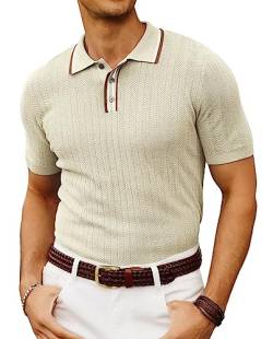 PJ PAUL JONES Herren Strick-Polo-Shirts, kurzärmelig, strukturierter Pullover, Golf-Polo-T-Shirts, Beige, Mittel von PJ PAUL JONES